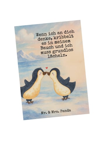 Mr. & Mrs. Panda Postkarte Pinguine Kuss Design mit Spruch in Weiß