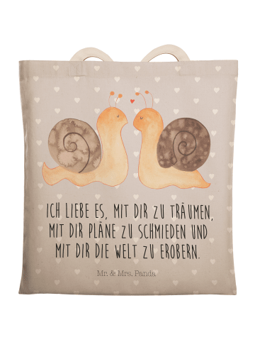 Mr. & Mrs. Panda Tote Bag Schnecken Liebe mit Spruch in Grau Pastell