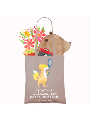 Mr. & Mrs. Panda Tragetasche Fuchs Federball spielen mit Spruch in Braun Pastell