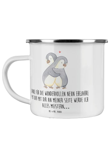 Mr. & Mrs. Panda Emaille Tasse 9. Hochzeitstag Keramikhochzeit m... in Weiß