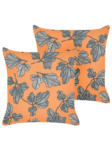 Beliani 2er-Set Dekokissen SPIREA in Orange/Schwarz