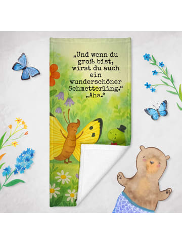Mr. & Mrs. Panda Handtuch Raupe Schmetterling Design mit Spruch in Weiß
