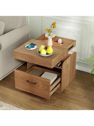 COSTWAY 2er Set Nachttisch mit 1 USB & 1Typ-C-Anschluss in Hellbraun