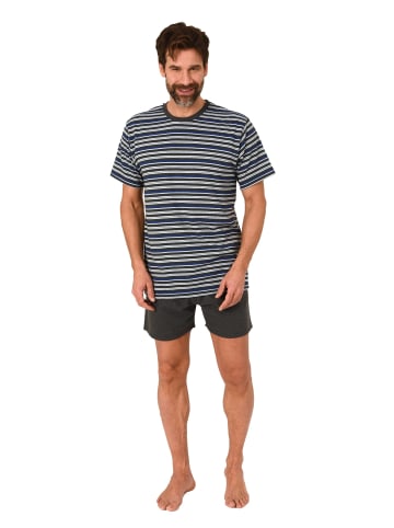 NORMANN Kurzarm Schlafanzug Shorty Pyjama Streifen in blau