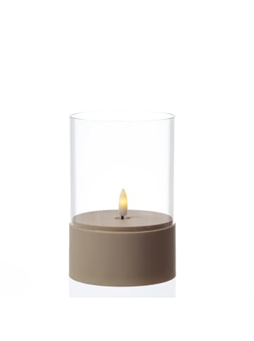 MARELIDA LED Winlidcht Kerze im Glas flackernd Timer H: 15cm D: 10cm in creme