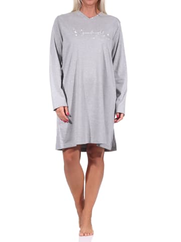 NORMANN Nachthemd langarm Kuschel interlock Sterne - 69903 in Grau