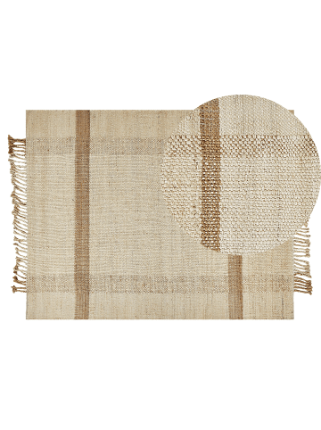 Beliani Geflochtener Teppich YELMEZ in Beige - (W) 140 x (H) 1.5 x (L) 200 cm