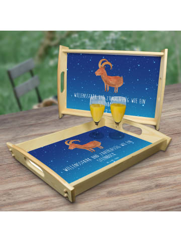 Mr. & Mrs. Panda Holztablett Sternzeichen Steinbock mit Spruch in Sternenhimmel Blau