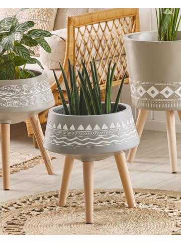 Beliani Outdoor Blumentopf WERIA in Grau/Weiß/Braun - (W) 42 x (H) 44 x (L) 42 cm
