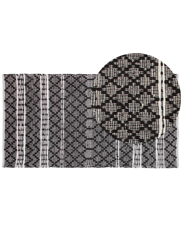 Beliani Geflochtener Teppich FEHIMLI in Schwarz/Beige - (W) 80 x (H) 1.2 x (L) 150 cm