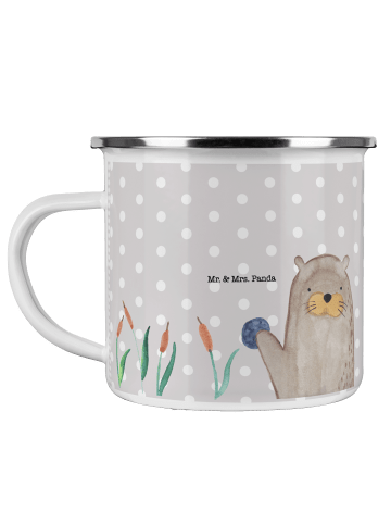 Mr. & Mrs. Panda Camping Emaille Tasse Otter Stein ohne Spruch in Grau Pastell