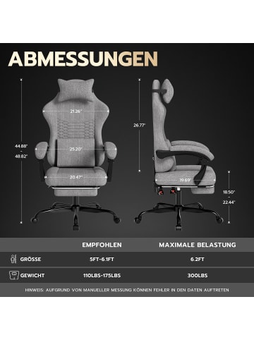 ABRIHOME Gaming Stuhl in Hellgrau mit Massage Kopfstütze Fußstütze