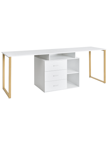 Beliani Schreibtisch ASHMORE in Weiß/Gold - (W) 165 x (H) 75 x (L) 55 cm