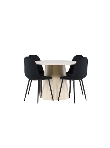 ebuy24 Essgruppe Lanzo (5-teilig) Whitewash, schwarz 120 x 120 cm
