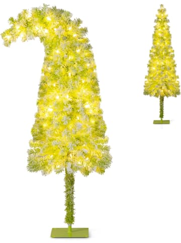 COSTWAY 150cm Künstlicher Weihnachtsbaum mit Beleuchtung und Schnee in Grün