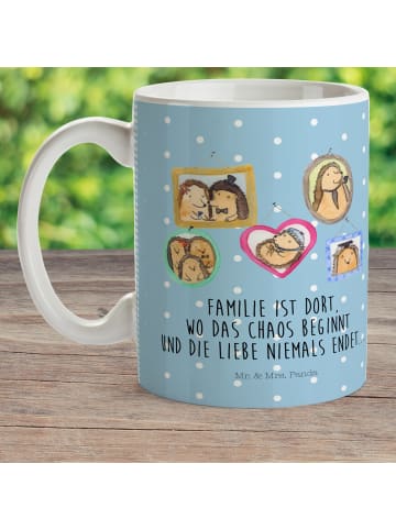 Mr. & Mrs. Panda Camping Tasse Igel Familie mit Spruch in Blau Pastell