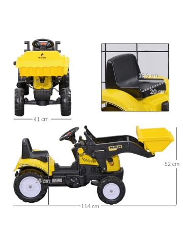 HOMCOM Trettraktor 3-jährige Kinder Gelb+Schwarz