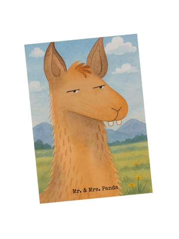 Mr. & Mrs. Panda Postkarte Lamakopf Genervt Design ohne Spruch in Weiß