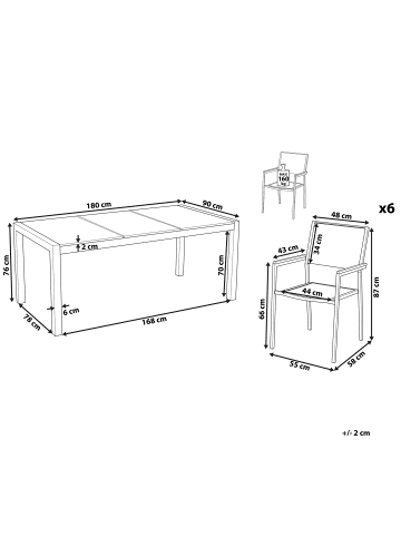 Beliani 7-tlg Gartentisch Set GROSSETO in Grau/Silber/Beige