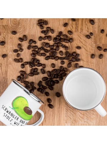 Mr. & Mrs. Panda Emaille Becher Avocado Schwangerschaft mit Spruch in Weiß