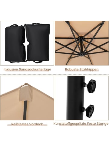 COSTWAY 300cm Ampelschirm mit LED & Sandsäcke in Beige
