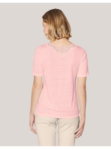 MADELEINE Kurzarm Leinen-Shirt mit Spitzenbesatz in puderrosé