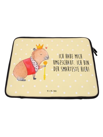 Mr. & Mrs. Panda Laptop Tasche Capybara König mit Spruch in Gelb Pastell