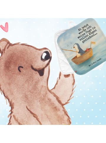 Mr. & Mrs. Panda Topflappen Pinguin Angelboot Design mit Spruch in Weiß