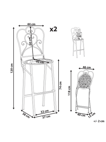 Beliani 2er-Set Barhocker TRIESTE in Beige