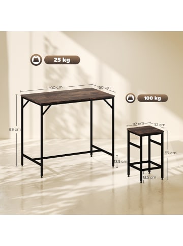 HOMCOM Bartisch-Set-100L x 60B x 88H cm-Rustikal-Braun