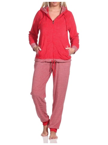 NORMANN Frottee Hausanzug Bündchen Tupfen und Ringeldesign - 76833 in bunt