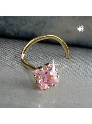 Gallay Nasenstecker 3x3mm Zirkonia pink rosafarben 18Kt GOLD in gold