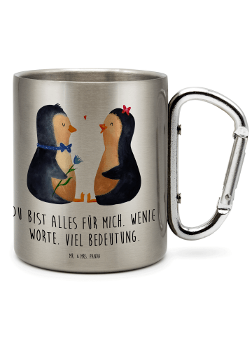 Mr. & Mrs. Panda Tasse Pinguin Pärchen mit Spruch in Silber