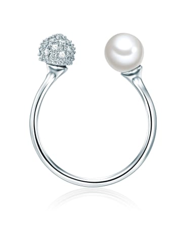 Lulu & Jane Perlen-Ring Messing Zirkonia Muschelkernperle in silber