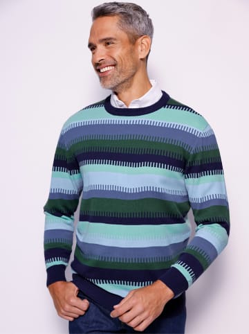 Sieh an! Rundhalspullover in moos-salbei-geringelt