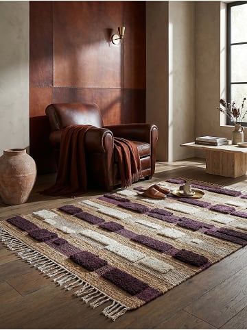 KADIMA DESIGN Naturfaser-Teppich Handgewebt WHARFE Gestreift Wohnzimmer in Natur-Lila