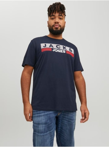 Jack & Jones 2er Set Plus Size T-Shirt Logo Print in Dunkelblau-Rot