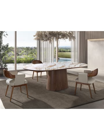 Angel Cerdá Esstisch 1173 in Weiß/Erde/Walnuss – Ø240 x (H)76 cm