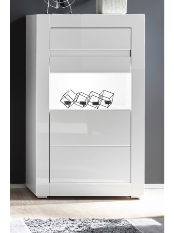 Furn.Design Vitrine Hochglanz weiß mit weiß / grau 66 cm, Kommode mit Soft-Close-Funktion