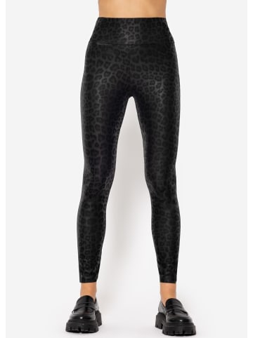 SASSYCLASSY High-Rise Lederleggings mit breitem Bund in Schwarz