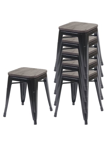 MCW 6er-Set Hocker A73 im Industriedesign stapelbar, Schwarz