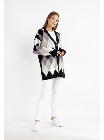 RISA Damen Strickjacke Mit Knöpfen in Schwarz Mehrfarbig