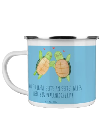 Mr. & Mrs. Panda Camping Emaille Tasse 30. Hochzeitstag Perlenho... in Sky Blue