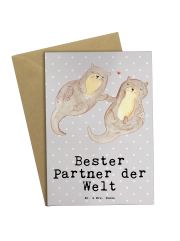 Mr. & Mrs. Panda Beileidskarte Otter Bester Partner der Welt mit... in Grau Pastell