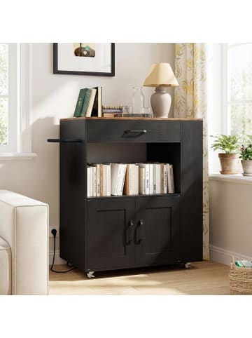 COSTWAY Küchenwagen mit Ladestation in Schwarz