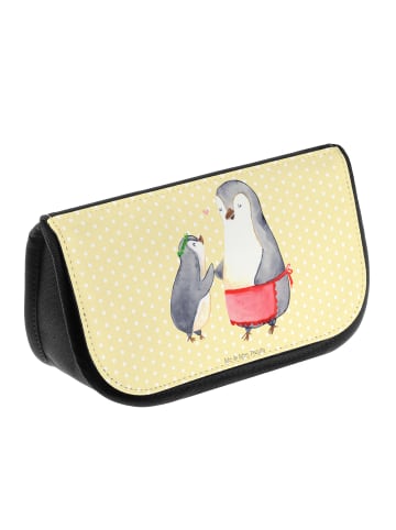 Mr. & Mrs. Panda Kosmetiktasche Pinguin mit Kind ohne Spruch in Gelb Pastell
