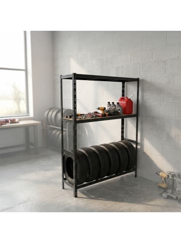 relaxdays Reifenregal in Schwarz - (B)120 x (H)180 x (T)40 cm
