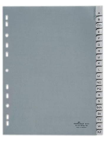 Durable Register A4 blanko 20-teilig PP mit umschweißten Taben grau