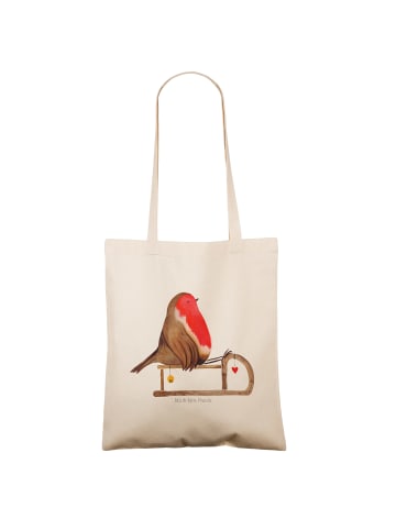 Mr. & Mrs. Panda Shopping Tasche Rotkehlchen Schlitten ohne Spruch in Creme