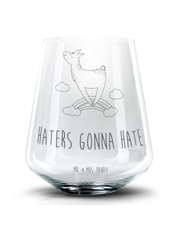 Mr. & Mrs. Panda Blümchentail Glas Lama Regenbogen mit Spruch in Transparent